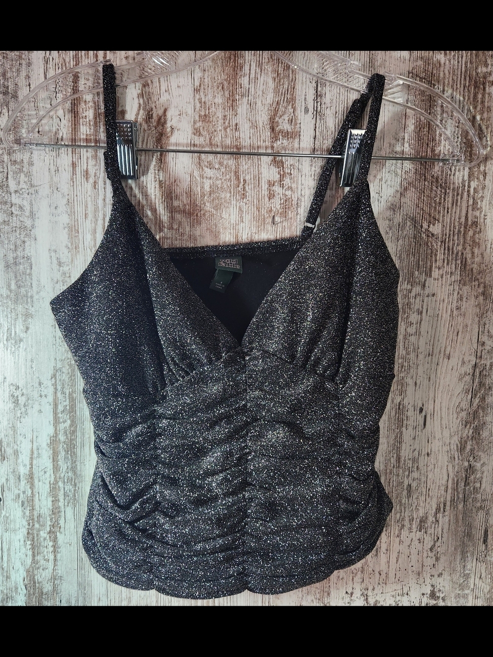Wild Fable Glitter Ruched V-Neck Cami in Black Halter Crop Top Adjustable Straps